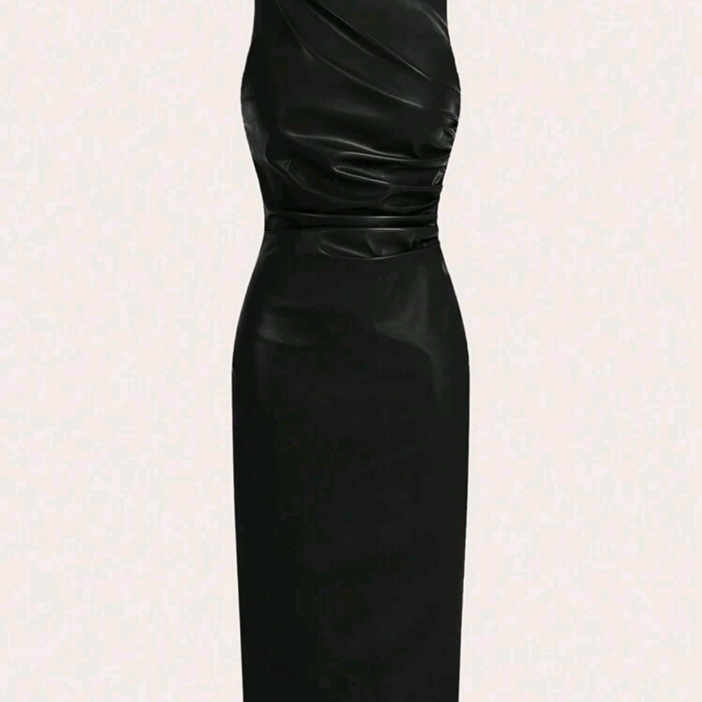 NEW/NEVER WORN SHEIN Elegant (Faux) Black Leather Sleeveless Dress